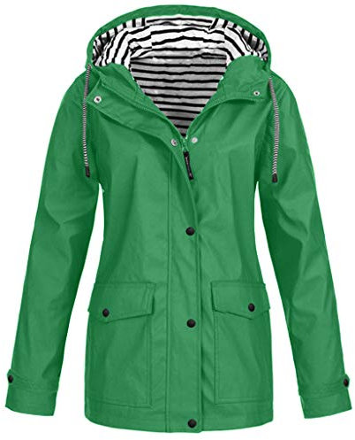 Cocila Womens Long Waterproof Jacket Hooded Women Rain Raincoat Solid Hooded Jacket Windproof Outdoor Coat Plus Women's Coat Womens Fleece Zip up Jacket (Green, XXXL)