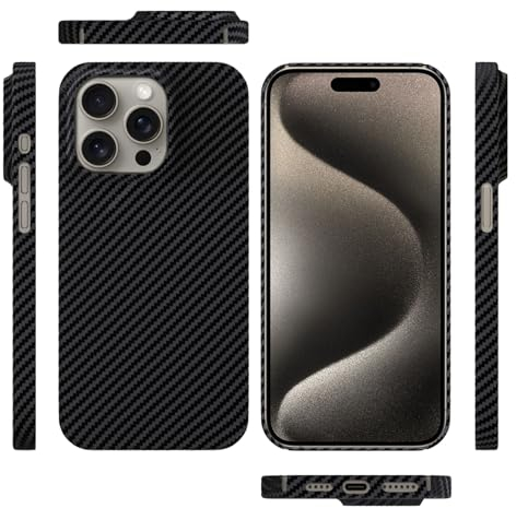 qichenlu Kugelsicher Aramidfaser Schwarz Aramid Hülle kompatibel mit iPhone 15 Pro Max,Militärstandard Stoßfest Extrem Dünn Cover Case Hartschale kompatibel mit iPhone 15 Pro Max