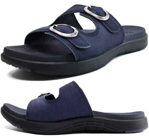 COFACE Damsandaler Mode Bekväma Plantar Fascit Sommar Ortopediska Slides Lätta Sandaler Med Yoga Matt Öppen Sandaler, Marinblå, 39 EU