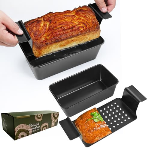 Barlket Meatloaf Pan with Drain Tray, 2 Pack, Non Stick Meat Loaf Pan with Drip Tray, 9.8x5.7 Inch Bread Baking Pan with Insert Easy Removal Perforated, Bakeware Loaf Pan for Oven Roasting Meat