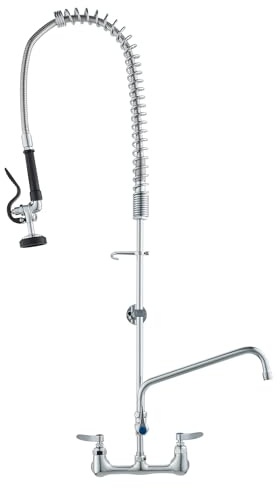 VEVOR Kommerzieller Wasserhahn mit Vorspülbrause, 111 cm Höhe, 203 mm Mitte, 305 mm Schwenkauslauf, Wandmontage Küchenspülenhahn, Messingkonstruktion mit Ausziehbarer Brause, für 1/2/3-Fach-Spüle