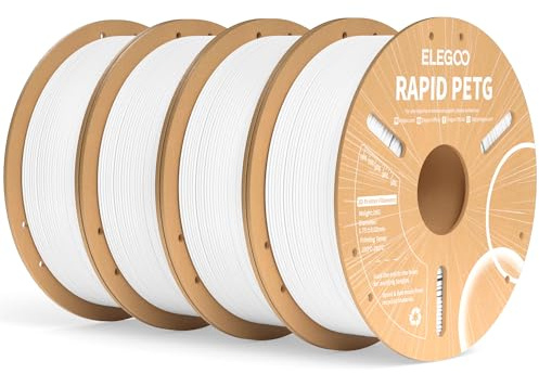ELEGOO Rapid PETG Filament 1.75mm Weiß 4 KG, High Speed 600mm/s 3D Drucker Filament Maßgenauigkeit +/- 0.02 mm, 1kg Pappspule(2.2lbs) Passend für die Meisten 3D Printer