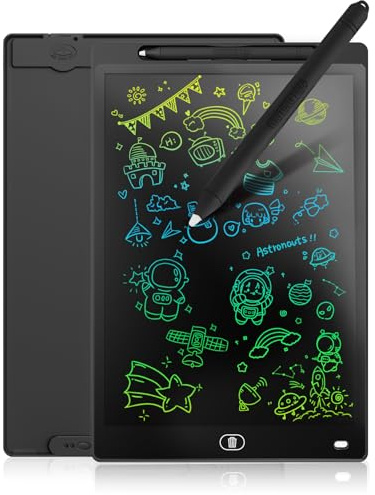 Genialba Tavoletta Grafica LCD Scrittura Colorato 12 Pollici, Lavagna da Disegno Cancellabile Portatile, Regalo Bambini, Tavoletta Grafica per Giochi Bambini 2 3 4 5 6 7 Anni Ragazze (Nero)