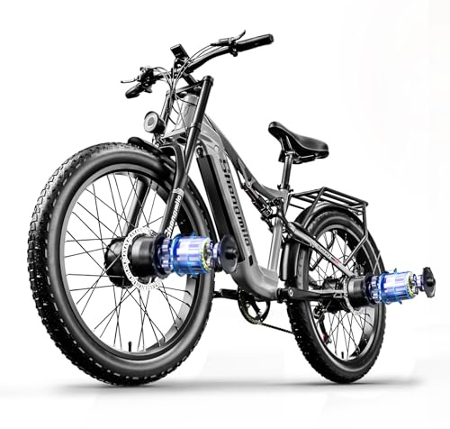 Shengmilo S600 de Doble suspensión, 𝐌𝐨𝐭𝐨𝐫 𝐃𝐨𝐛𝐥𝐞, 26 Pulgadas, neumáticos Anchos, batería de 840 WH con batería de Iones de Litio extraíble y 7 velocidades para Adultos y Hombres(Gris Mate)
