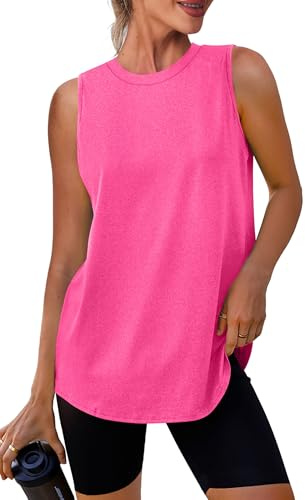 XIEERDUO Workout Tank Tops for Women Exercise Running Sleeveless Loose Fit Yoga Shirts Athletic Pink XL