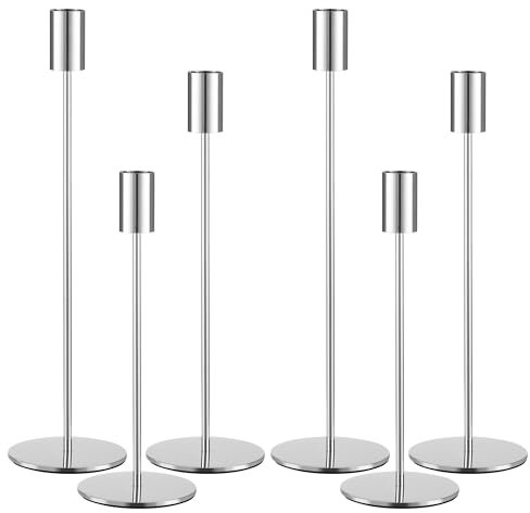 Set di 6 portacandele vintage, 33/28/23 cm, argentato, decorativo