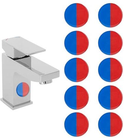 SUPERFINDINGS 10 Adesivi per Acqua Calda e Fredda 35mm Etichette per Rubinetti in Plastica Impermeabile Etichette per Testine della Doccia Rosse e Blu
