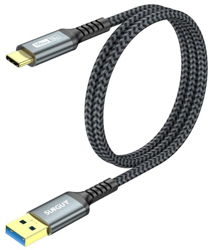 SUNGUY USB Tipo C a USB 3.1 Gen 2 Cable 10Gbps Cable de Datos y cable de Carga Rápida 3A Compatible con iPhone 17/16/15, Galaxy S21, SSD, Android Auto, Pixel 8-0.6m, Gris, 1paquete