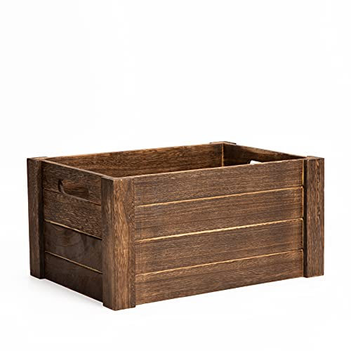 Wickerfield Wooden Crates with Cutout Handles Under Bed Storage Boxes Cube Christmas Eve Large Gift Box Dog Toy Hamper Baskets for Gifts Empty (Brown, Small)