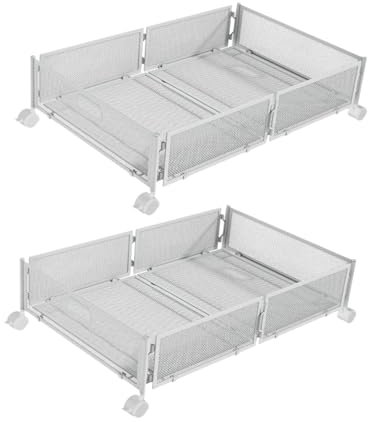 Milageto Contenitore sottoletto con Ruote Contenitore sottoletto Cassetto portaoggetti in Metallo Multiuso con Maniglia Pieghevole per Giocattoli Biancheria da, Bianco 2 Pezzi