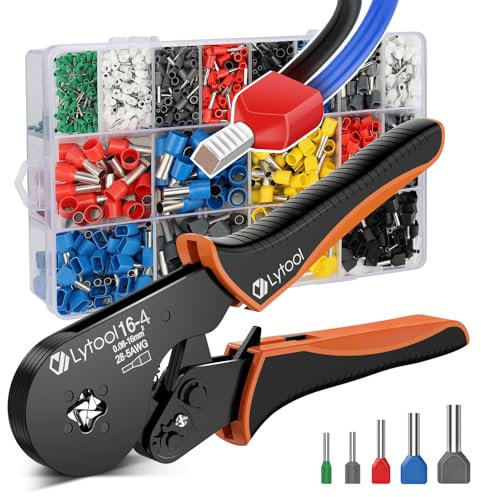 Crimpadora Alicates de Terminales, Lytool 0.08-16mm² / 28-5 AWG Cuadrado Terminales Alicates con 1200pcs Dobles Terminales Eléctricos, para Bricolaje Terminales Eléctricos