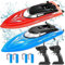 FunsLane Lot de 2 Bateaux télécommandés pour Enfants et Adultes, 10 km/h, 2,4 GHz, Haute Vitesse, pour piscines et Lacs, avec 4 Batteries Rechargeables