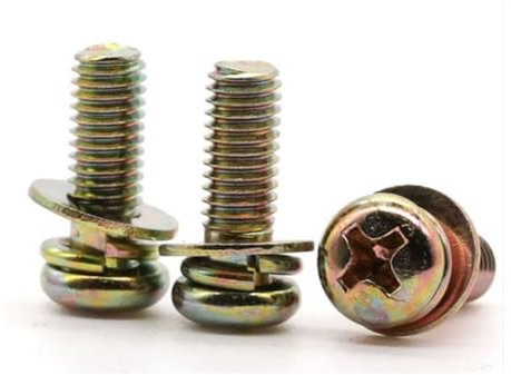 Viti a tre combinazioni M3M4M5M6M8 con rondella elastica piatta a testa tonda e croce zincata in acciaio al carbonio(50set M4X35)