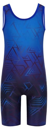 Kaerm Traje de triatlón para niños y jóvenes, para bicicleta de carretera, sin mangas, mono deportivo, con estampado geométrico, ropa deportiva, azul, 146-152