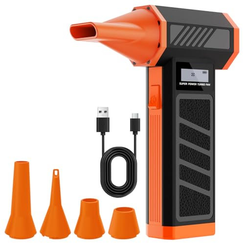 Singwow Electric Air Duster- Super Power Cordless Air Duster, 4-Gear Adjustable Mini Blower with LED Light, Dust Blower for Computer, Keyboard, House, Outdoor and Car (Black+Orange)