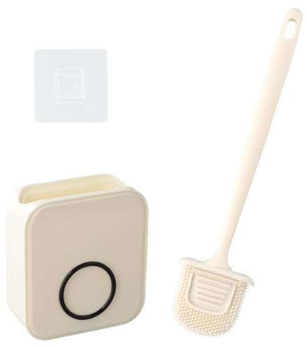 Klobürste Silikon, Tiefenreiniger Toilettenbürste, WC Bürste & Klobürstenhalter, Wand-WC Bürste mit Lüftungsschlitzen, Toilettenbürstenhalter Ohne Bohren, Antibakteriell Bürstengarnitur Beige