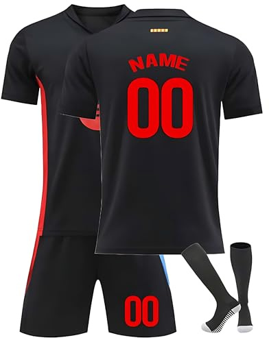 Kinder Fußballtrikot Set Saison 2024/2025 – Personalisierbares Trikot mit Nummer und Namen – Komplettes Heim-/Auswärts-Set + Shorts und Stutzen A