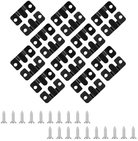 20 Pack Black Flush Mount Bracket 1.73x0.75 inch Stainless Steel interlocking Hanging Buckle Heavy Duty Photo Frame Hook Z Clip French Cleat Picture Hanger Headboard Wall Mounting Brackets with Screws