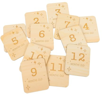 BATHVEVE 12Pcs Wooden Growth Milestone Cards Natural Wood Photo Props Smooth Safe Material for Monthly One-year-old Boy Girl Commemoration