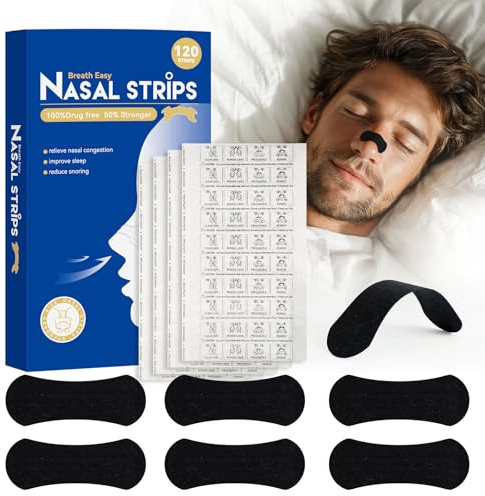 RAYGARD 120 stycken näsplåster anti-snarkning nässtrips svart starkt lim nasremsor för förbättrar andningen, hjälper dig att sova, lim varar upp till 8 timmar