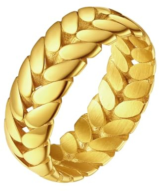 Herrring i rostfritt stål med veteband, 7 mm, guld, storlek 9