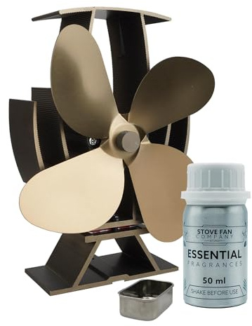 Arrows UK Stove Fan Company Brushed Bronze SuperFast Air Stove Fan - Heat Powered Eco Fan for Wood Burners and Fireplaces - Sleek Silent Operation Design