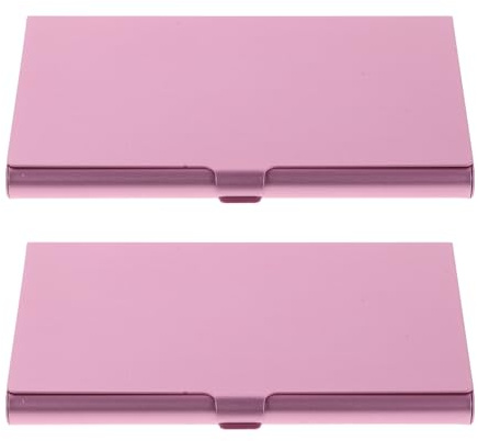 CLISPEED Estuche para Tarjetas de Visita en Aleación de Aluminio, 2 Piezas Color Rosa, Portátil y Resistente, Tamaño Bolsillo 9,3 X 6 CM, para Uso en Oficina y Entorno Profesional