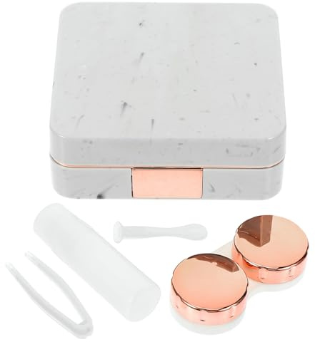 Mipcase Portable Contact Lens Organizer with Mirror, Marble Patterned Abs and Glass Material, Leak-Proof and Easy to Carry Makeup Lens Storage Box for Outdoors and Home Use