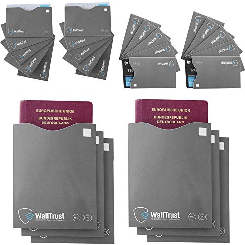 WallTrust® RFID NFC Blocker Cover Set | Housse de blocage * TÜV allemand approuvé * pour le passeport de carte d'identité de débit de crédit | 26 Family Pack | étui de support