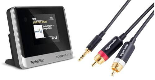 TechniSat 0010/3945 DIGITRADIO 10 IR Digital Radio Adaptor/Mottagare, WLAN, Svart/Silver & Amazon Basics Adapter Till Ljudkabel 3,5 AUX Till 2 RCA, För Förstärkare, Aktiva Högtalare, Svart, 1,2 m