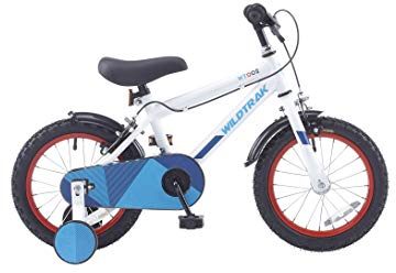 Wildtrak - Vélo 14 Pouces pour Enfants 3-5 Ans avec roues stabilisatrices - Blanc et Bleu