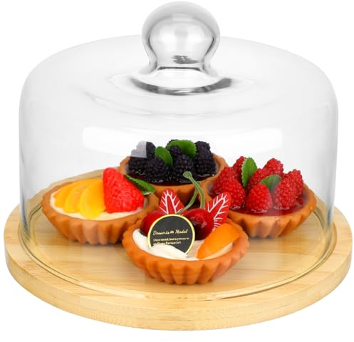 Happyyami Glass Cake Cover with Round Tray 9.25 in Cake Display with Glass Dome Lid Protective Food Cover for Desserts Breads Pastries Weddings Parties Home Display