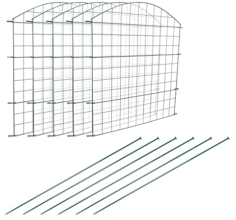 Lospitch Clôture d'étang de jardin - 11 pièces - 5 éléments de clôture et 6 barres de fixation - Clôture de jardin en métal - Clôture à planter - Enclos d'étang - Clôture grillagée