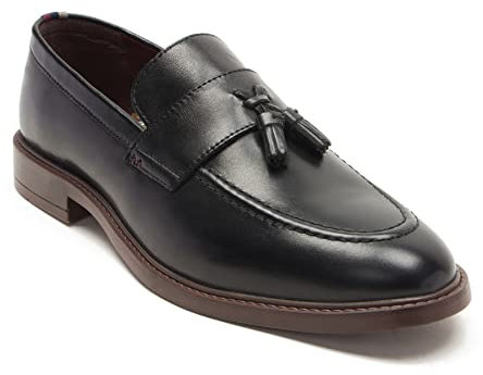 Thomas Crick Men's Clayton Loafer Tassel Formal Leather Slip-On Shoe Black