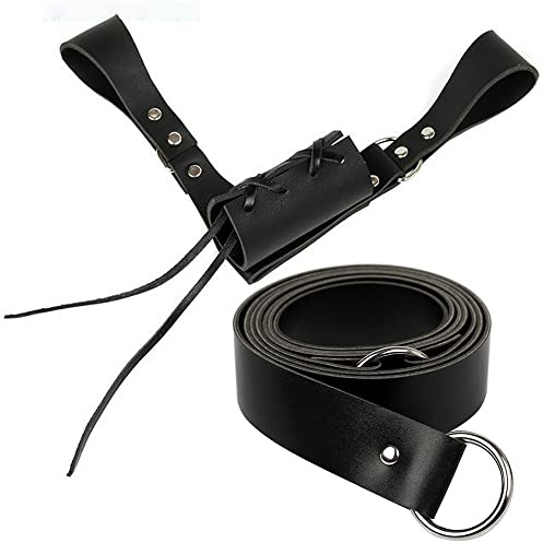 Kevrnabxi Medieval Sword Belt Waist Sheath Scabbard Holder Adult Men Larp Knight Battle Weapon Costume Rapier Ring Belt Strap Holster (black,left hand)
