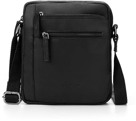 LEABAGS Leder kleine Umhängetasche Herren I Messenger Bag mit Schultergurt I Schultertasche I Herren Reisetasche I Tragetasche I Handtasche I Handytasche I Leder handgefertigt I Nature Schwarz