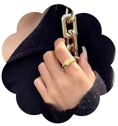 Iaceble Vintage Round Watch Finger Ring Thick Clock Ring Small Watch Ring Adjustable Open Ring Gold Signet Rings Jewelry for Women