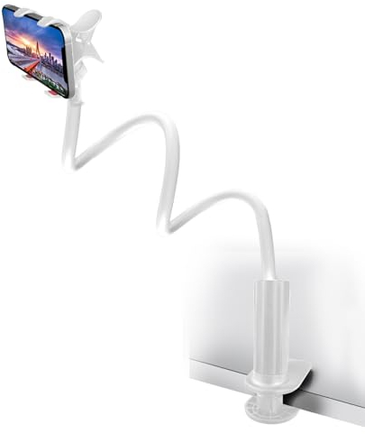 Filltown Handy Halterung für Bett, 360 Handyhalterung Bett, Verstellbare Klammer für Smartphones, Flexible Stabiler Schwanenhals Handyhalter Langer Arm zum Fotografieren, Lesen, Videoanrufen, Weiß