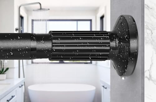 Tension Shower Curtain Rod 51-86In(4.25-7.16Ft), Tension Shower Rod No Drilling for Bathroom or Window Closet, Adjustable Spring Shower Rod, Easy to Install Never Rust, Rod Diameter 1.26Inch-Black