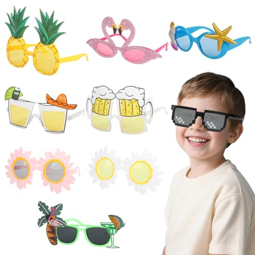 Bailtouk 9 Pares Gafas de Fiesta, Divertidas Gafas Sol Hawaianas, Gafas de Sol para Fiestas de Ocio Tropical Gafas Fiestade Accesorios Fiesta Tropical para Niños, Adolescentes y Adultos