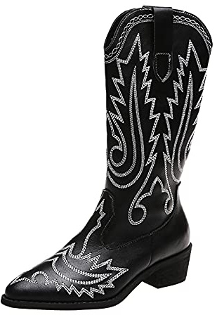 Bottines de cowboy pour femme - Bottes western vintage - Bottes de motard - Bottes en cuir - Bottes courtes - Bottes d'équitation gothiques pour l'automne et l'hiver - Bottes de travail, Noir , 37