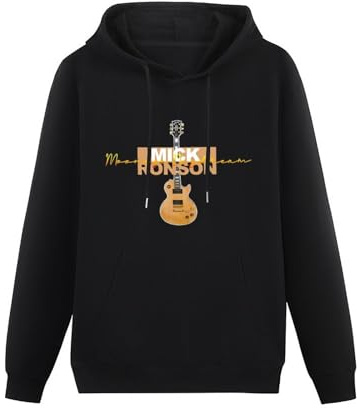FOPJRUISDAEL Men Long Sleeve Printed Hoodies Mick Ronson Moonage Daydream Anime Hoody Sweatershirt Black S