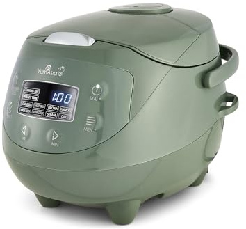 Yum Asia Panda Mini arrocera con cuenco de cerámica Ninja y lógica difusa avanzada (3,5 tazas, 0,63 litros) 4 funciones de arroz, 4 funciones de multicocina 220-240V (Verde salvia)