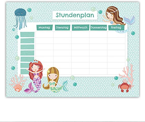 Papierdrachen Stundenplan DIN A4 Block - Motiv Meerjungfrau - beschreibbar und ideal als Geschenk für die Schule - Terminkalender und Wochenplan - von Papierdrachen