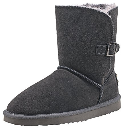 Shenduo Mujer Botas Invierno de Nieve la Altura de la Tobillo con Hebilla Botas Cortas DA5803 Gris 40EU