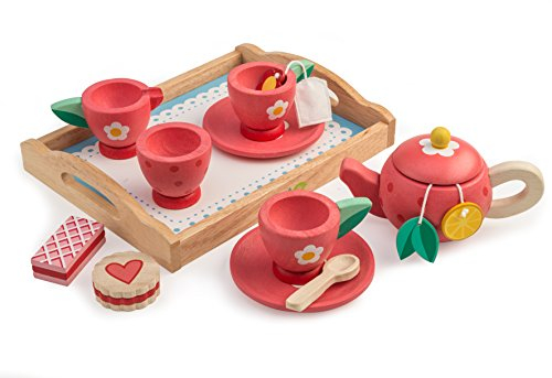 Tenderleaf Toys Wooden Tea Set for Magical Playtime Adventures For Children 3+ (Red flower)