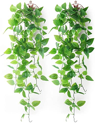 Mocoosy 2er Pack künstliche Hängende Pflanzen mit Körben, gefälscht Hängende Blätter Künstliche Pflanzen Wand Hängende Efeu Grün Rebe für Haus Garten Zimmer Hochzeit Dekorationen -(2 Körbe)