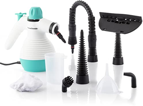 InnovaGoods - 9 in 1 Handdampfreiniger Steany, 0,35 L, 3 Bar, 1000W, Multifunktional, Schnellaufheizung, Umweltfreundlich, Weiß, 29 x 13 x 23 cm, Aluminium
