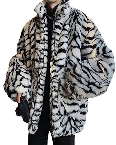 GuoCu Herr leopardtryck vintage revers vinterjacka kort fuskpäls jacka varm fuskpäls rock parkas ytterkläder fuskpäls kappa vinter tjock varm plyschrock pälsrock pälsjacka, Som visas, 3XL
