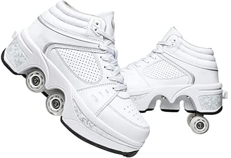 LDRFSE Schuhe mit Rollen LED Leuchtend Skates 4-Rad Verstellbare Rollschuhe Verstecktes Rad für Laufsportschuhe Zum Spielen für Männer Frauen Und Kinde, 40